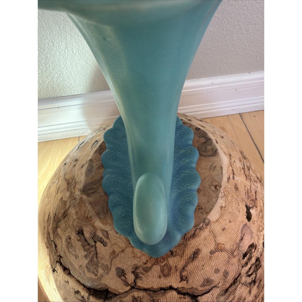 Antique Van Briggle Cornucopia Vase‎ Matte Turquoise Colorado Springs 8 Inch - Picture 6 of 9